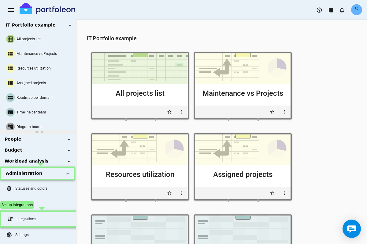 Integrations menu